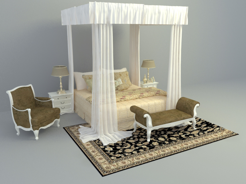 elegant bed set design 3d model free