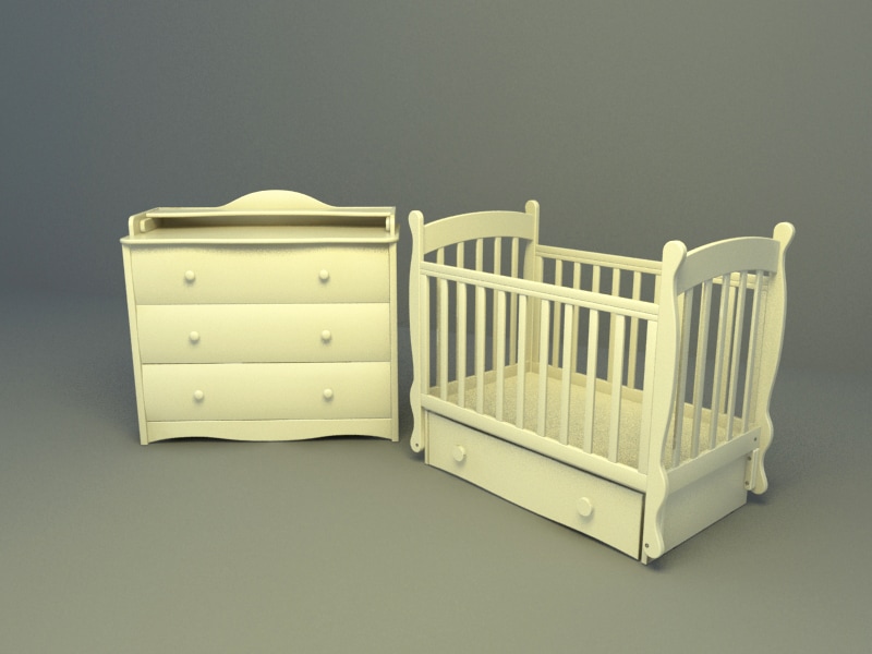 euro design baby bed with drawer 3d model