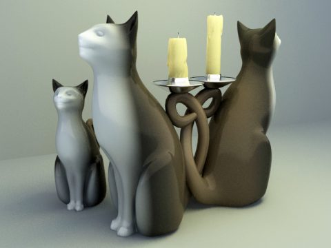cat diplay with candle Decoration 3d model