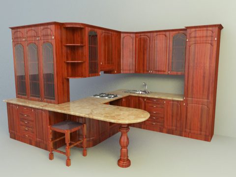 wooden kitchen design 3d model