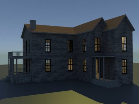 Old wooden two-floor house with rooms 3D model