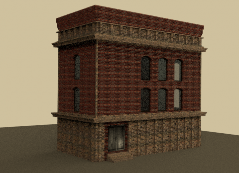 Simple red brick building 3D model