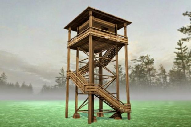 Watch Tower made of Wood 3D model