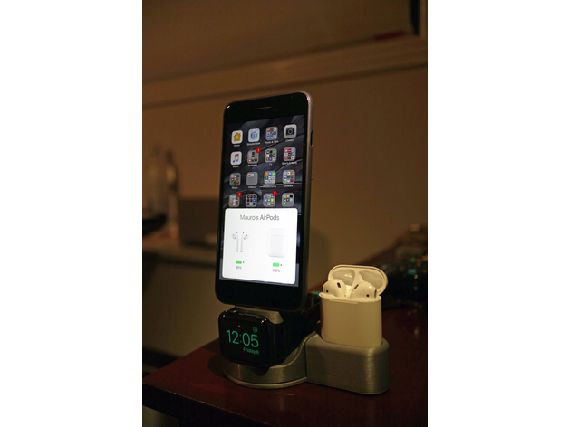 Apple Watch + iPhone Stand + AirPods Charger with Watchband Storage