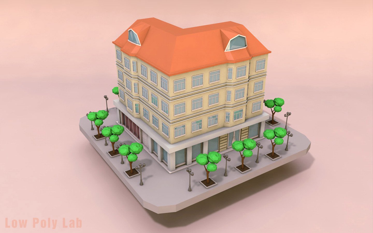 Cartoon City Rise Building Low Poly 