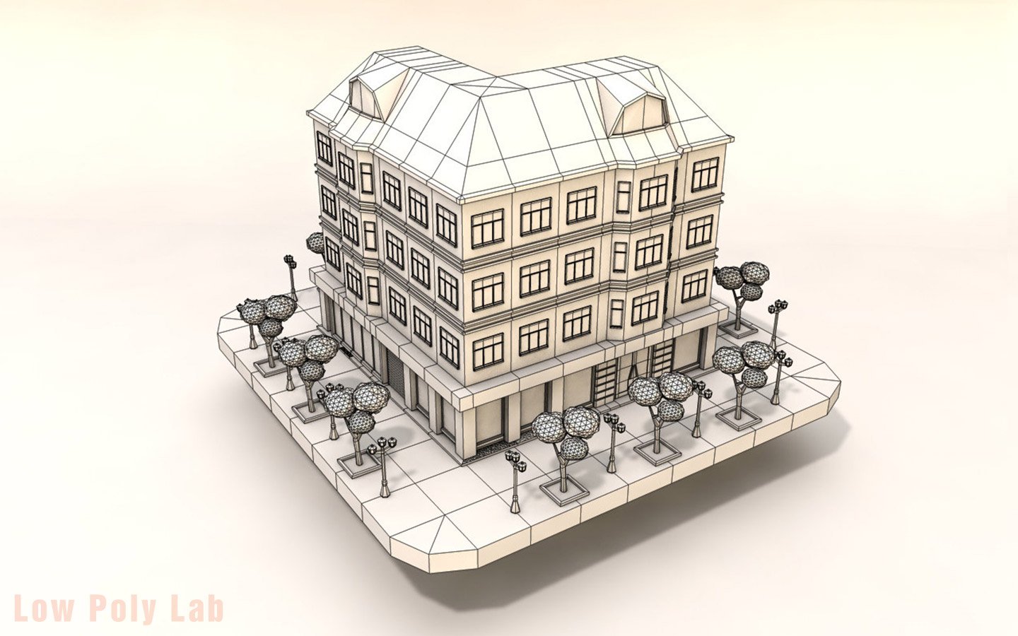 Cartoon City Rise Building Low Poly