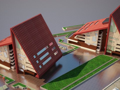 Model Of Red Design Building 3D model