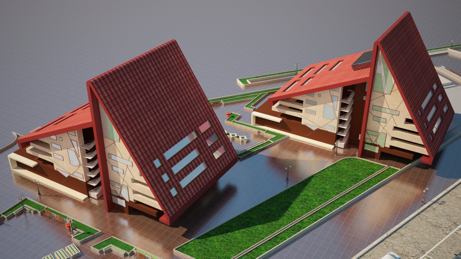 Model Of Red Design Building 3D model