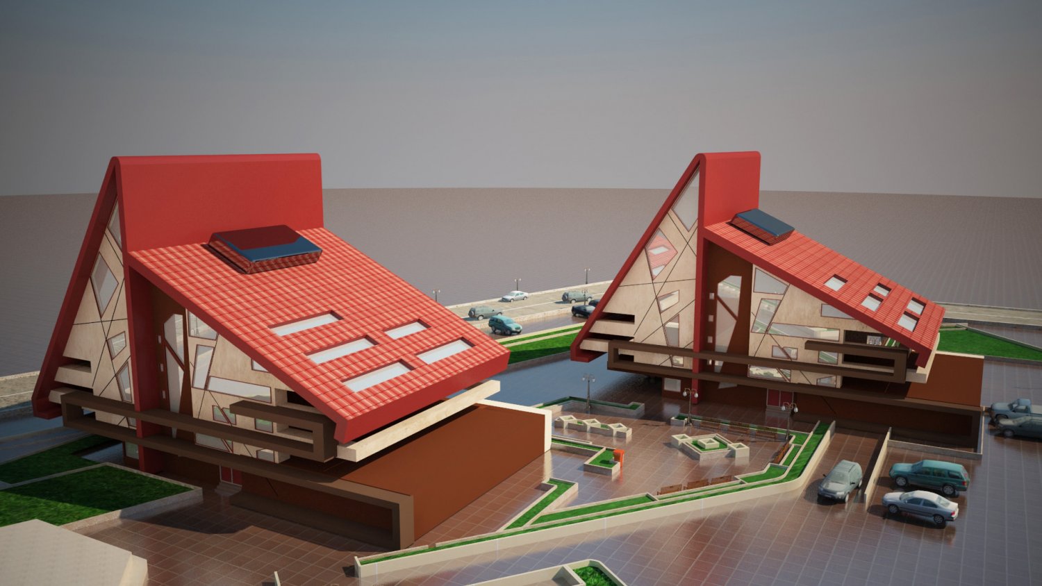 Model Of Red Design Building