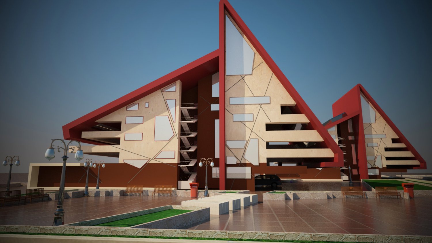 Model Of Red Design Building