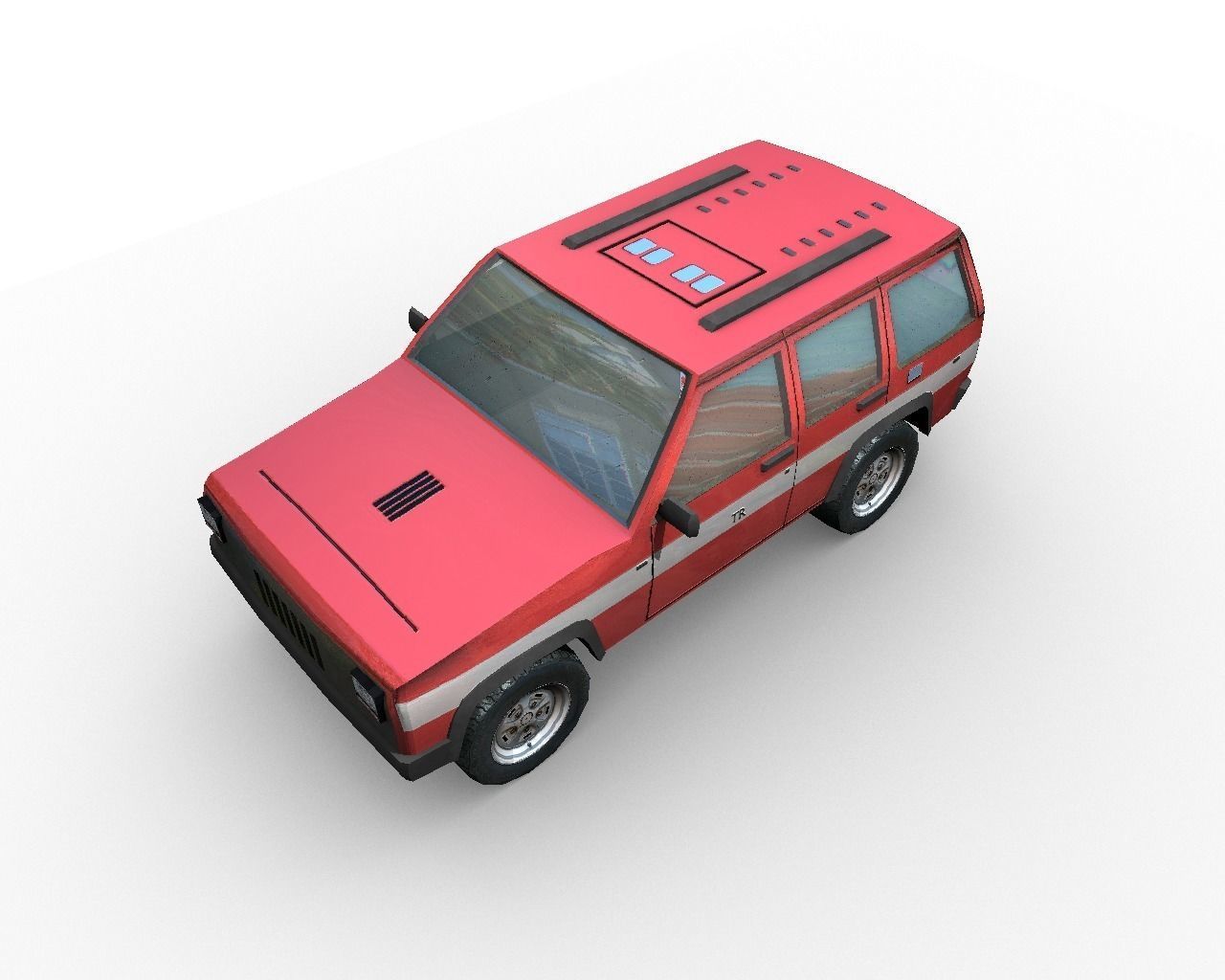 Low poly fire car suv