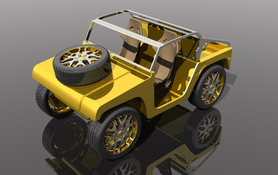 3D 24K Gold Jeep model