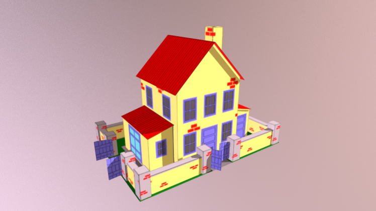 Yellow House With Yard Paper 3D Model  