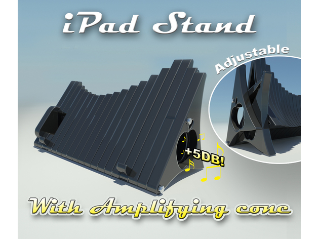 Adjustable iPad Stand with amplifying cone 3D model