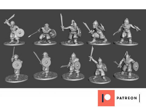 28mm - Orc / Goblin / Hobgoblin Miniatures x 10 With Swords Set2