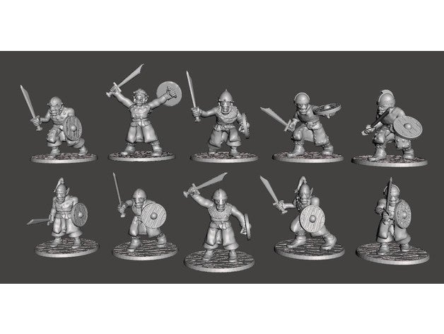 28mm - Orc / Goblin / Hobgoblin Miniatures x 10 With Swords Set1