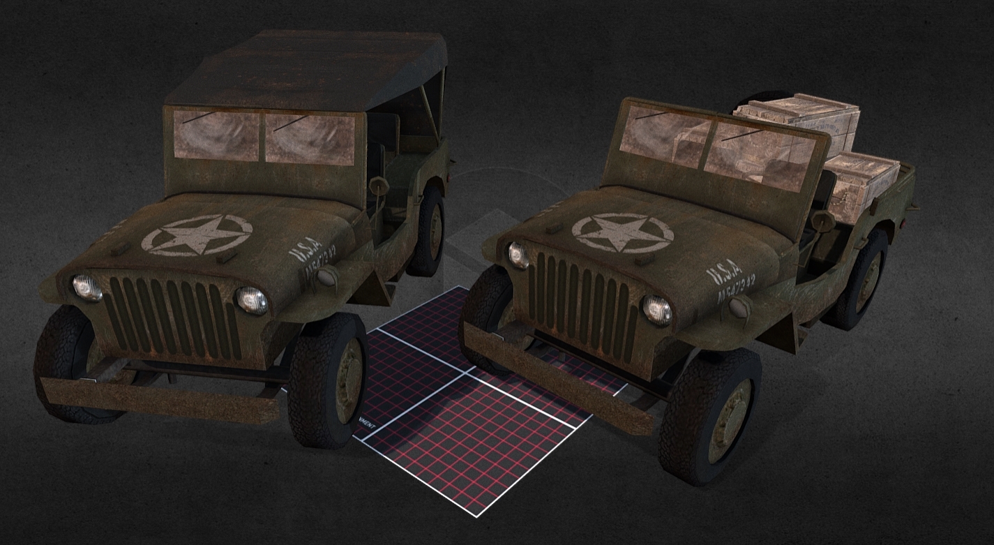 Low Poly Military Jeep - Willys MB - WW2 Scene