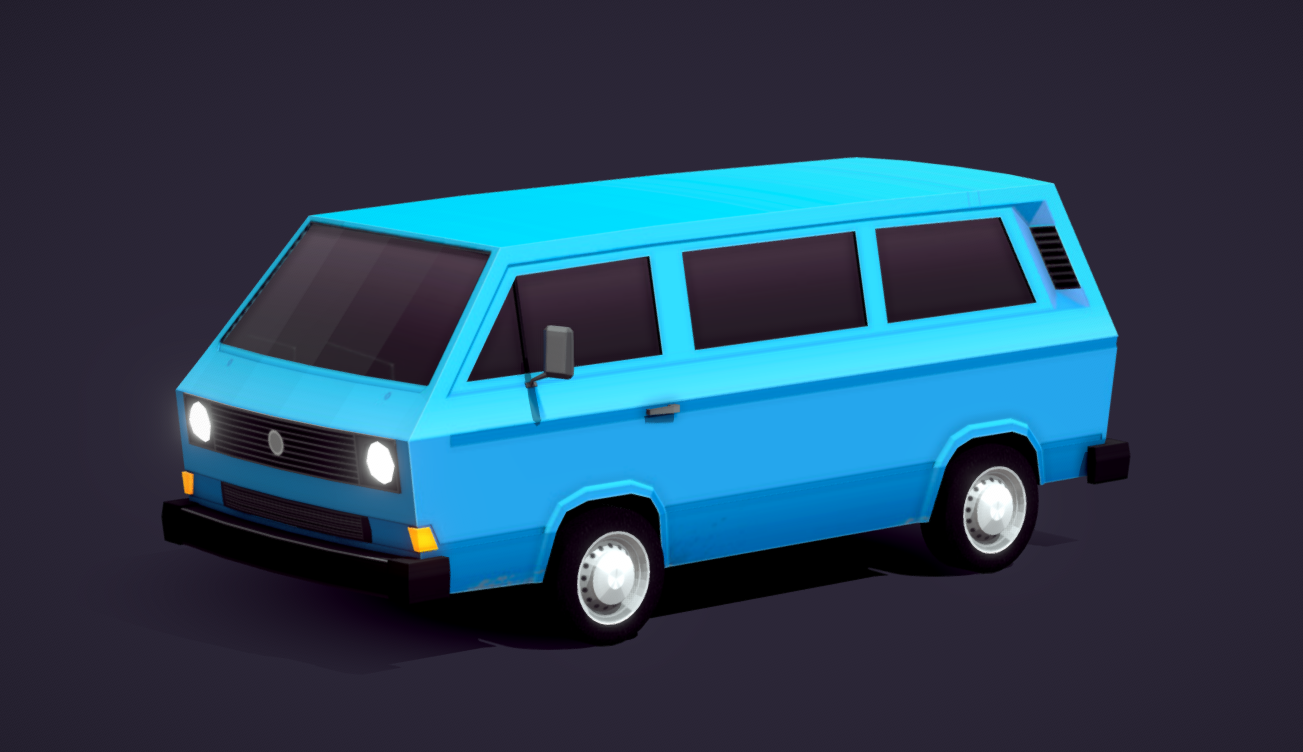 Cartoon Low Poly Volkswagen T3 UVW