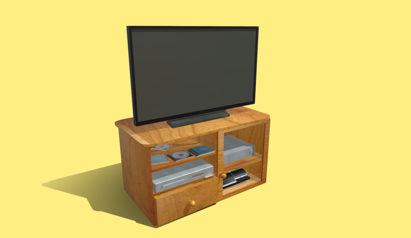 Cabinet with TV, DVD Player, VHS, PS3