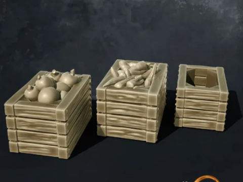 Crates with fruit and vegetables