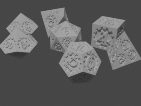 Dice set for D&D with gear symbols