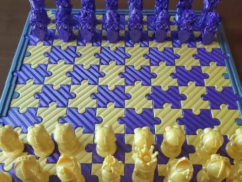 Purple Minion chess set with hair for FDM printers