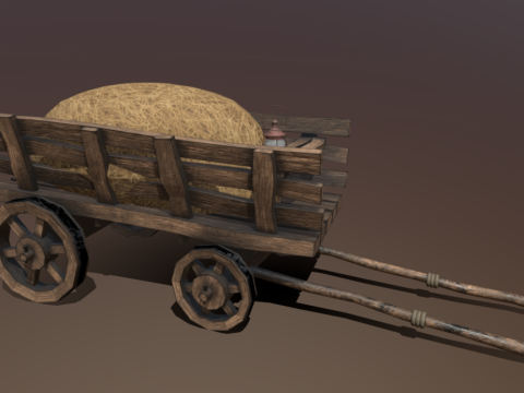 Stylized medieval cart with a lamp and hay