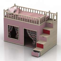Bed Loft bed with play area 3d model