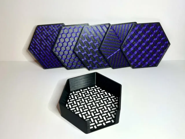 Customizable hexagon coasters with holder 