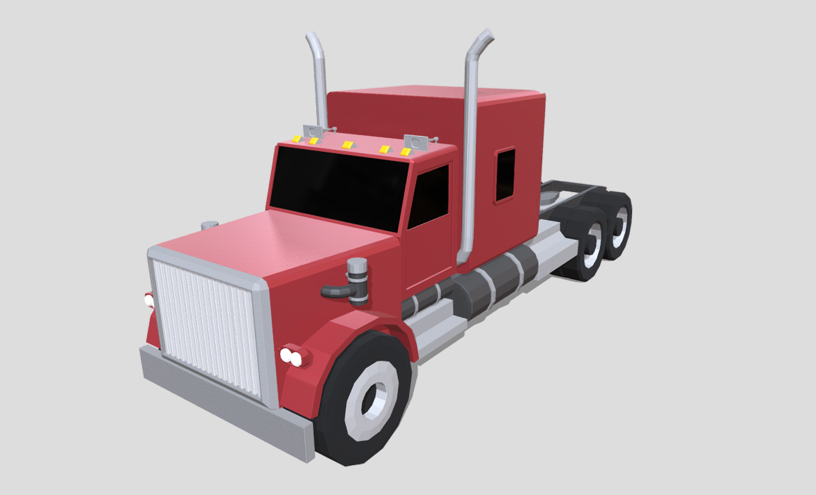 Low Poly Red Semi Truck