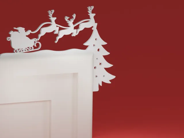 Christmas Door Trim Corner 18 - Santa Sleigh and Reindeer and Christmas Tree (Christmas ornament) 