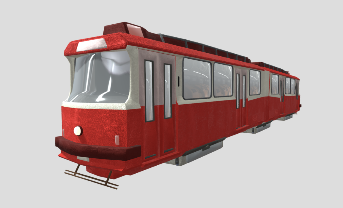 Red low poly Tram with UV
