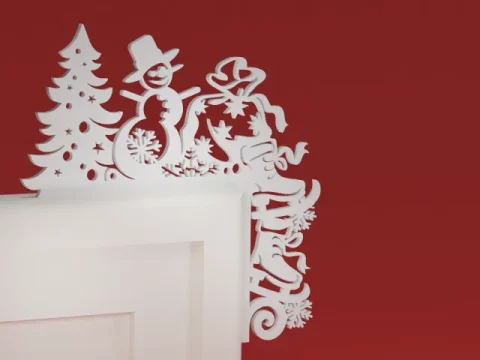 Christmas Door Trim Corner 64 - Snowman and Ice skates and Christmas Tree (Christmas ornament)