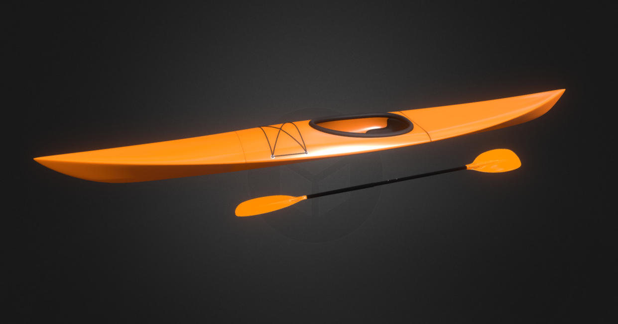Kayak with Paddle 3d model