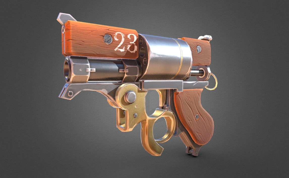 Stylized steampunk revolver 3d model