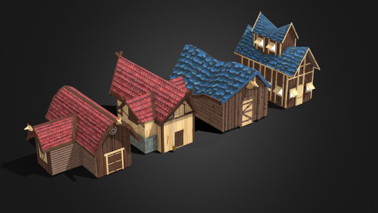 full pack stylized Medieval houses 3d model