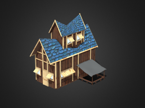 wooden stylized Medieval house 3d model
