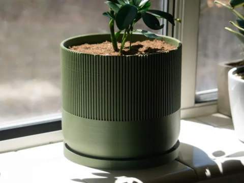 Mid-Century Modern Planter Pot, with Drainage Holes, Drip Tray, Multiple Sizes 3d model