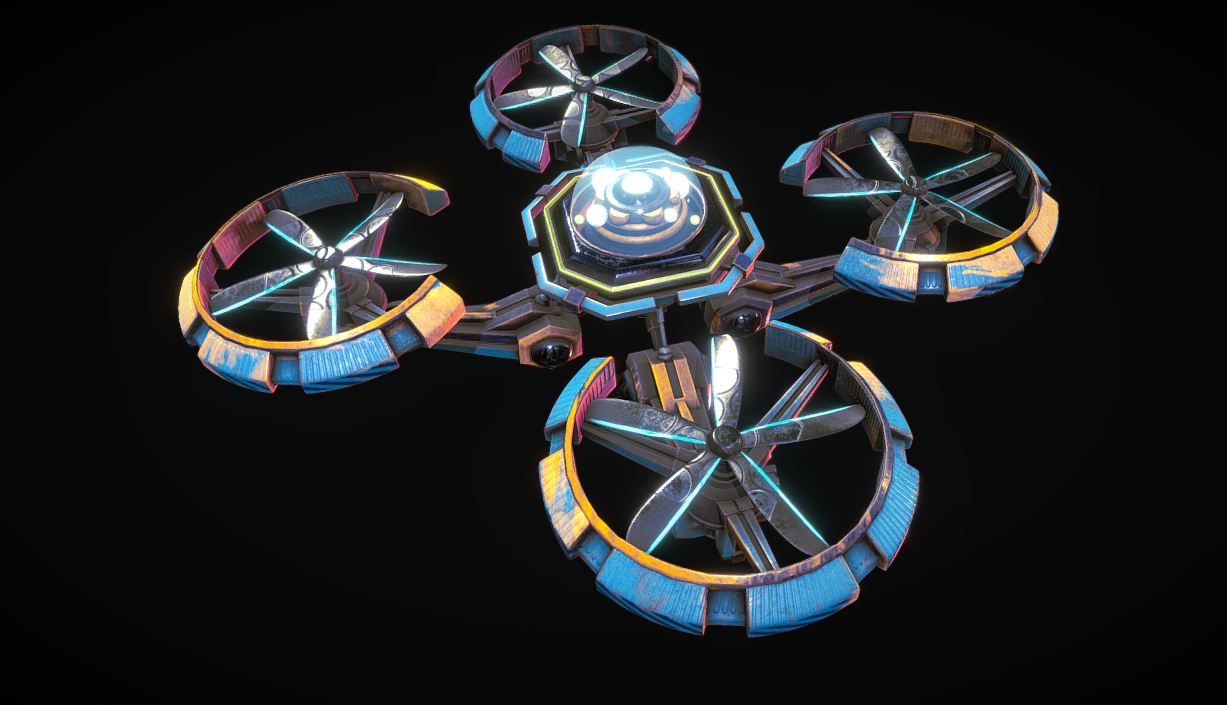 Blue quadrocopter drone - animated 3d model
