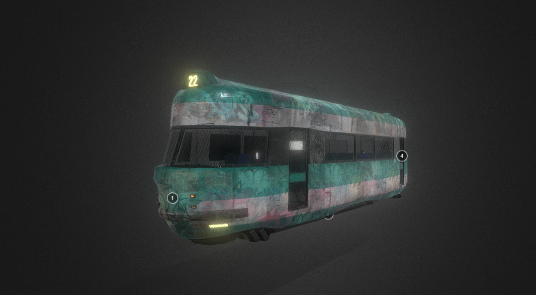 Flying futuristic train with uncleaned graffiti 3d model