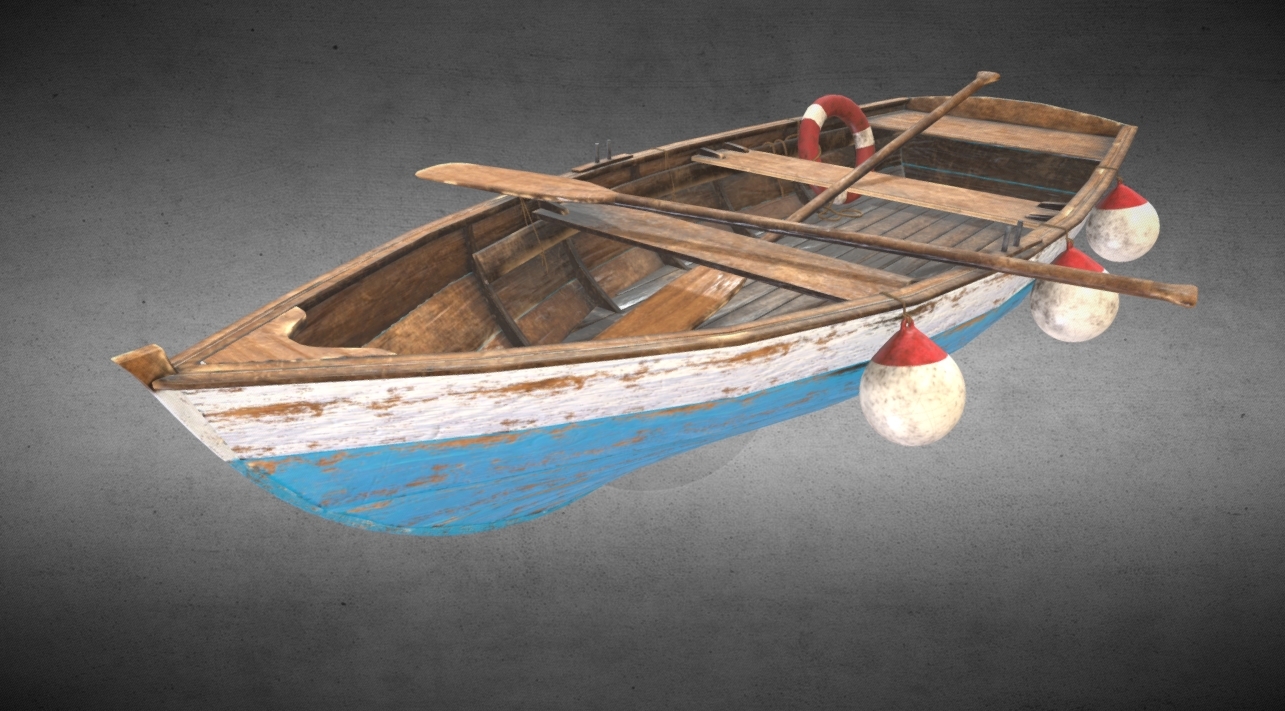 Wooden fishing boat 3d model