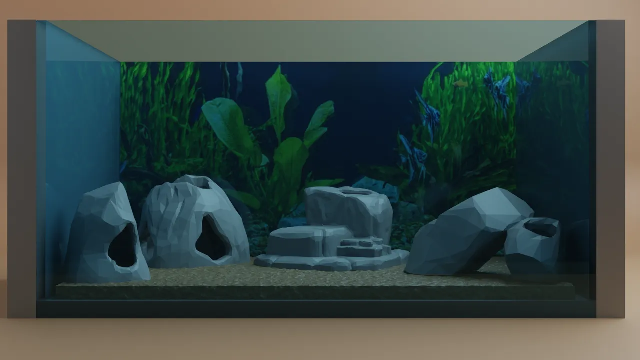 Low poly rock pack for aquarium with hiding spots 3d model