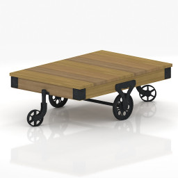 Wood Table Metal Cart 3d model