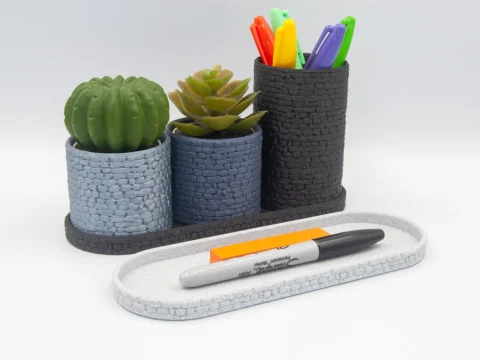 Stone Wall Desk Organizer 3d model