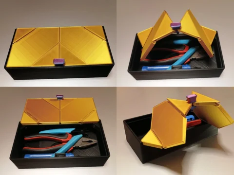 Storage Box with origami folding lids 3d model