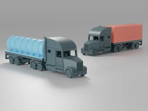 Print-in-Place 18 Wheeler (With Modular Trailers) 3d model