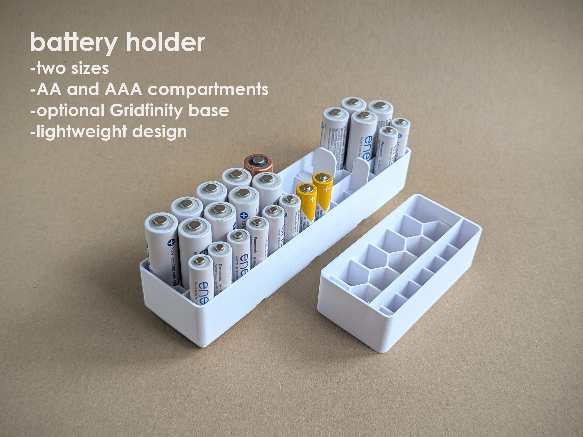 Battery Holder with optional Gridfinity base 3d model