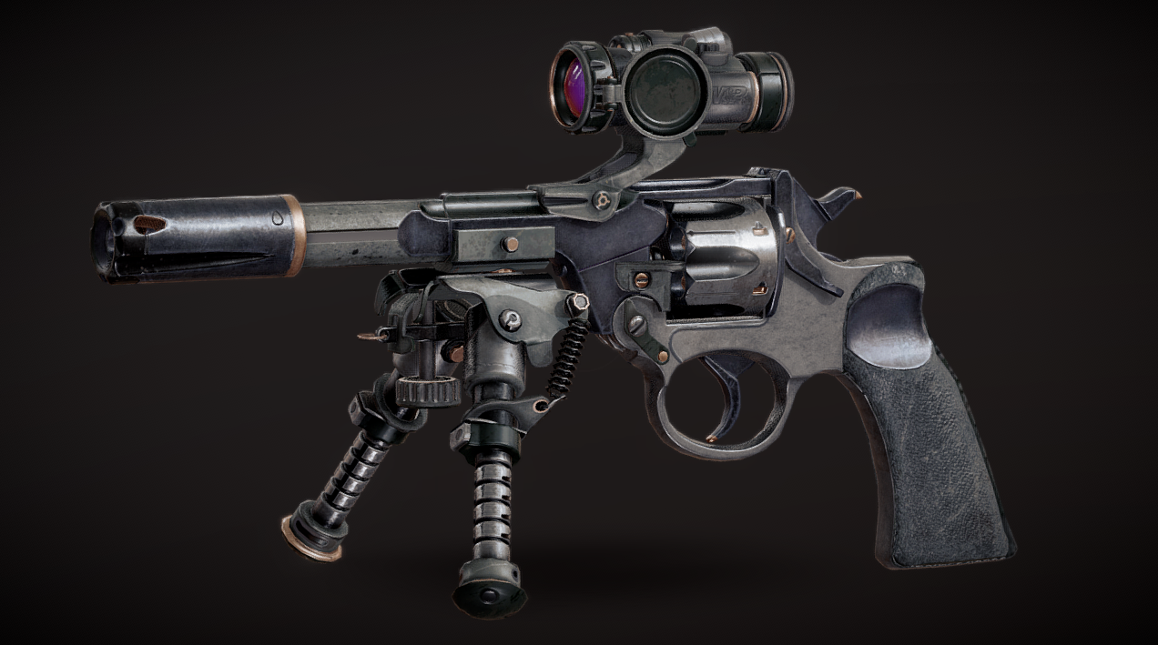Realistic Revolver with a Scope 3d model