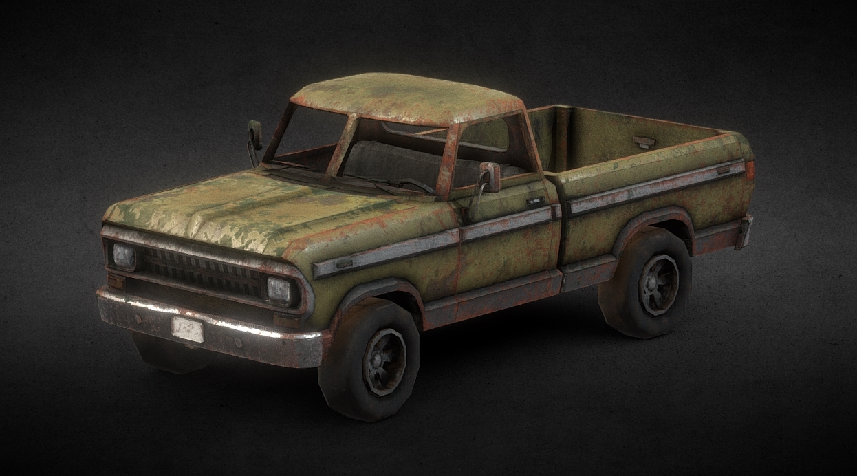 Rusty Abandoned Truck with Interior - Game Ready 3d model