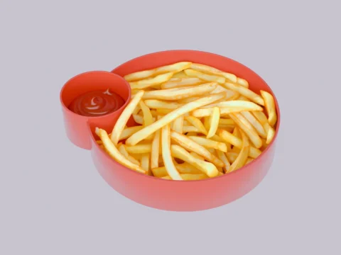 Plate for french fries and ketchup 3d model